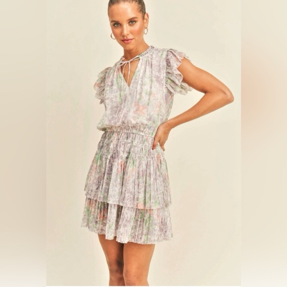 Taboo Pastel Floral Tiered Ruffle Mini Dress